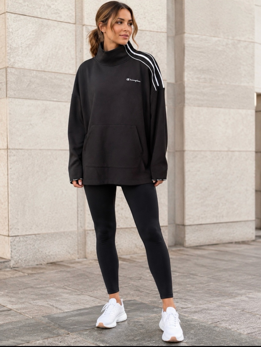 Champion Women’s XL Black Mock Neck Shoulder Zip Tunic Pullover NWT